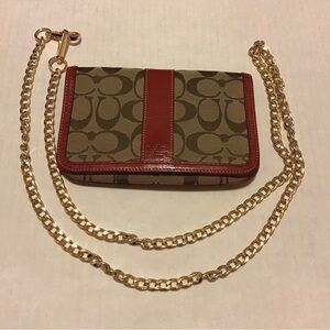 Vintage Coach Signature Brown and Red Crossbody Bag with Gold Chain